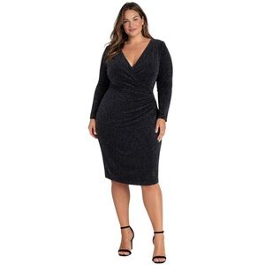 Lauren Ralph Lauren Metallic Wrap Dress Black Silver Sparkle Size 16